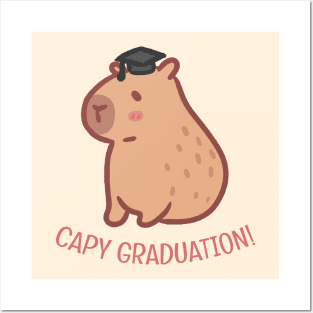 cute capybara wearing a graduation cap Posters and Art